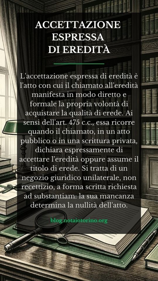 Accettazione espressa di eredità - Definizione legale